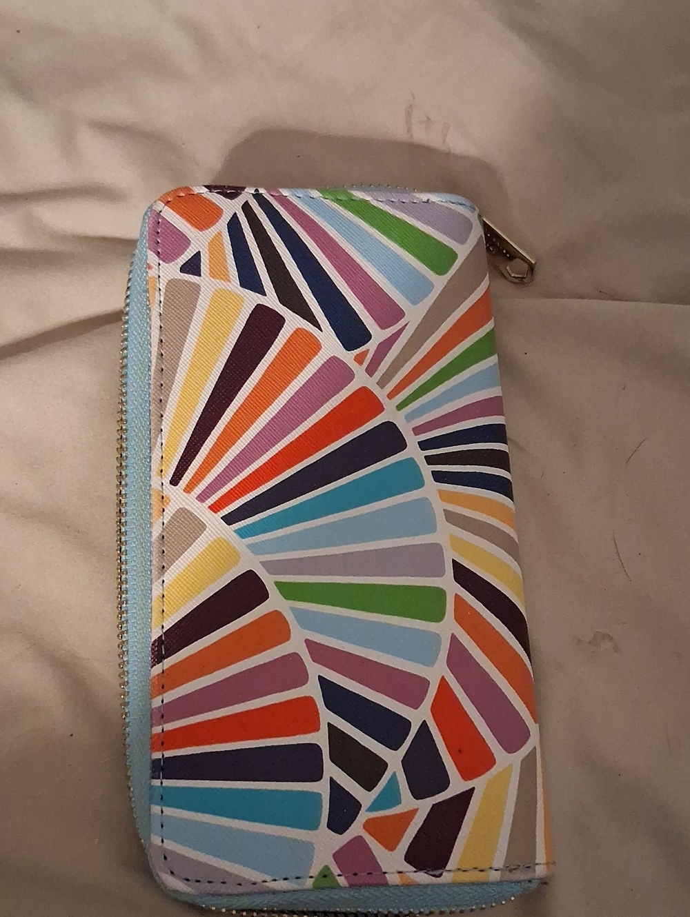 Multicolor Geometric Zip Wallet - Vibrant Fan Pattern